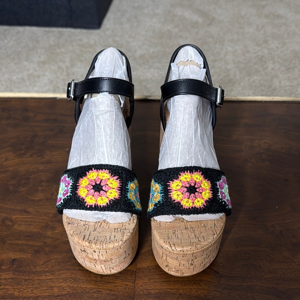 Black Floral Wedge Sandals